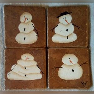 SNOWMAN TILE CERAMIC COASTERS!! SET OF FOUR! SO CUTE!